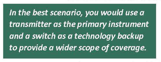 "In the best scenario, you would use a transmitter as the primary instrument and a detector as a technology backup to provide a wider scope of coverage."