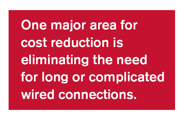 Text reads: One major area for cost reduction is eliminating the need for long or complicated wired connections.